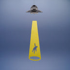 UFO disc-shaped brass wind chime in silver by Nousaku, Takaoka, Toyama, Japan, hanging with beam and silhouette striker