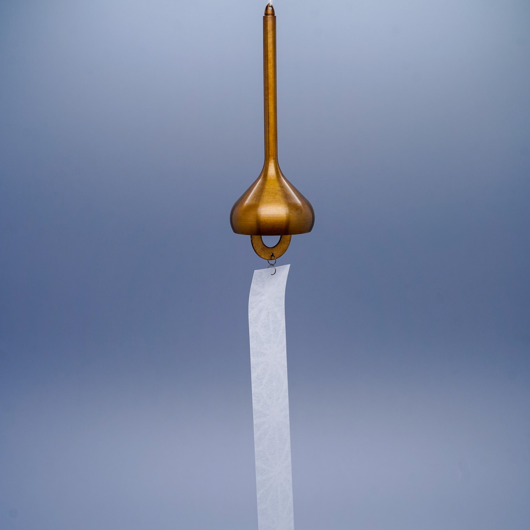 Onion brass wind chime in gold by Nousaku, Takaoka, Toyama, Japan, with paper clapper hanging