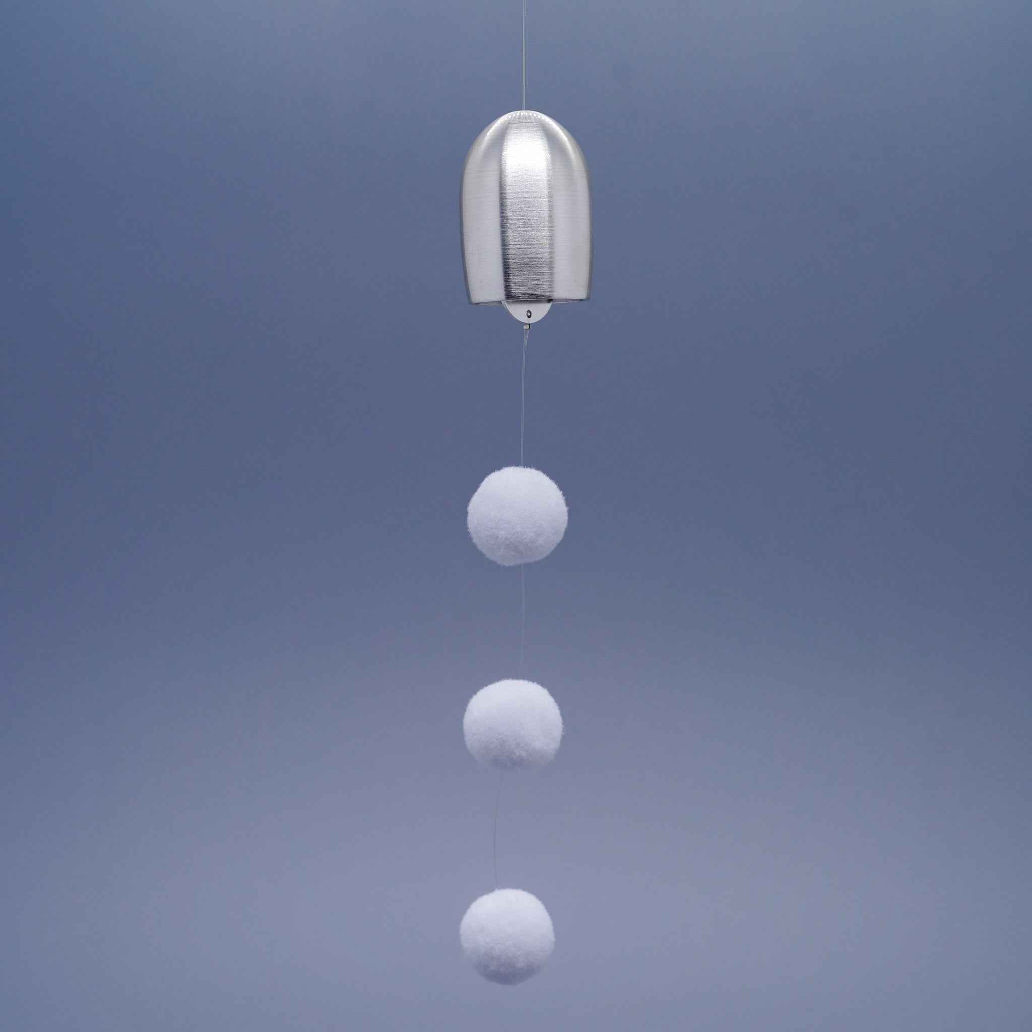 Tsubomi petal-shaped brass wind chime in silver by Nousaku, Takaoka, Toyama, Japan, with cotton ball clappers