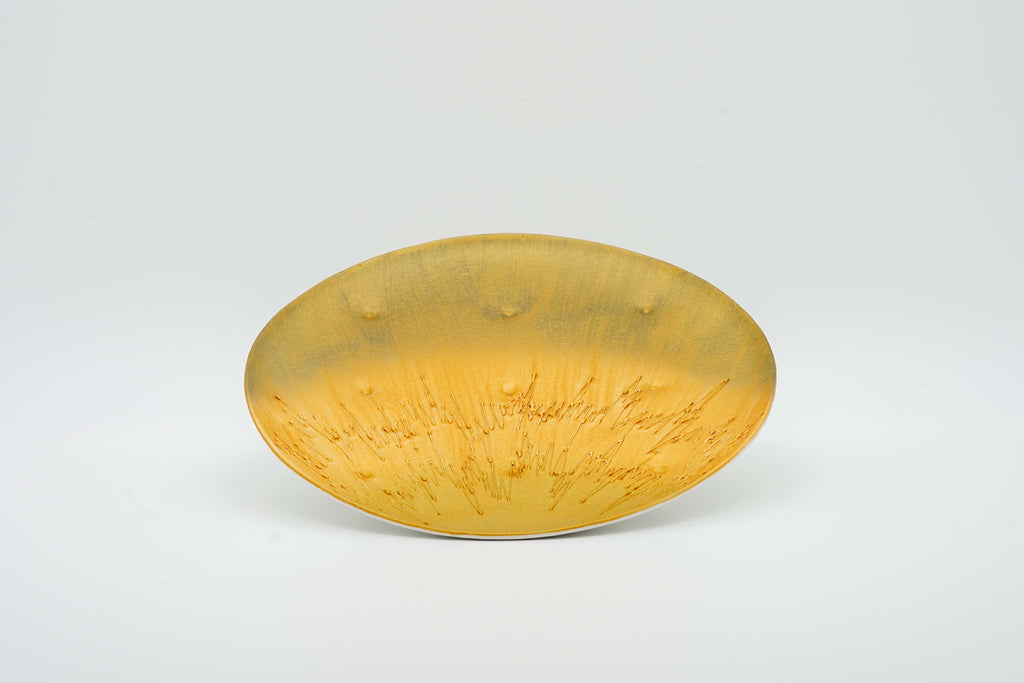 Arita ware gold-overglazed round stretch plate with hand-drawn pattern