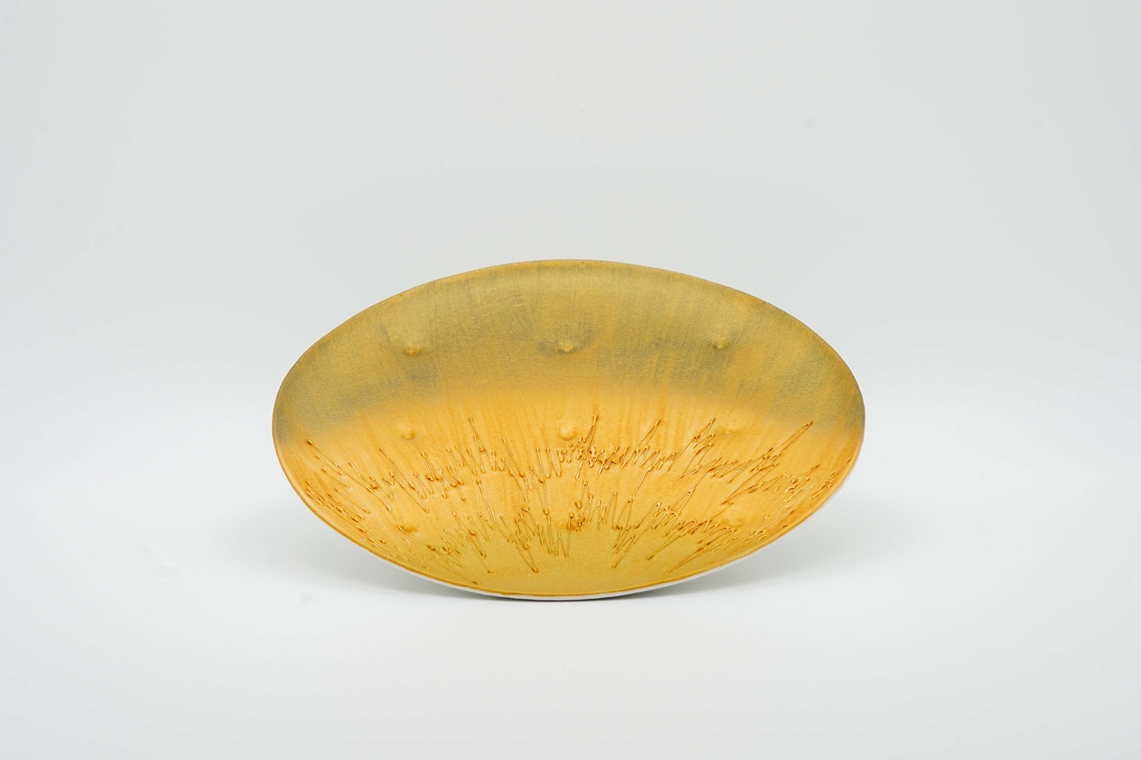 Arita ware gold-overglazed round stretch plate with hand-drawn pattern