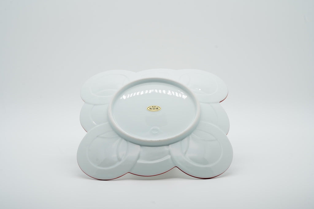 Hand-painted Arita ware "Musubi" knot of good fortune red main plate