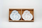 Hand-painted Arita ware "Musubi" pair of blue and red plates