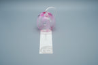 Adelia hand-blown glass wind chime in pink close-up showing floral glass pattern and cord, by Tsugaruvidro, Aomori, Japan