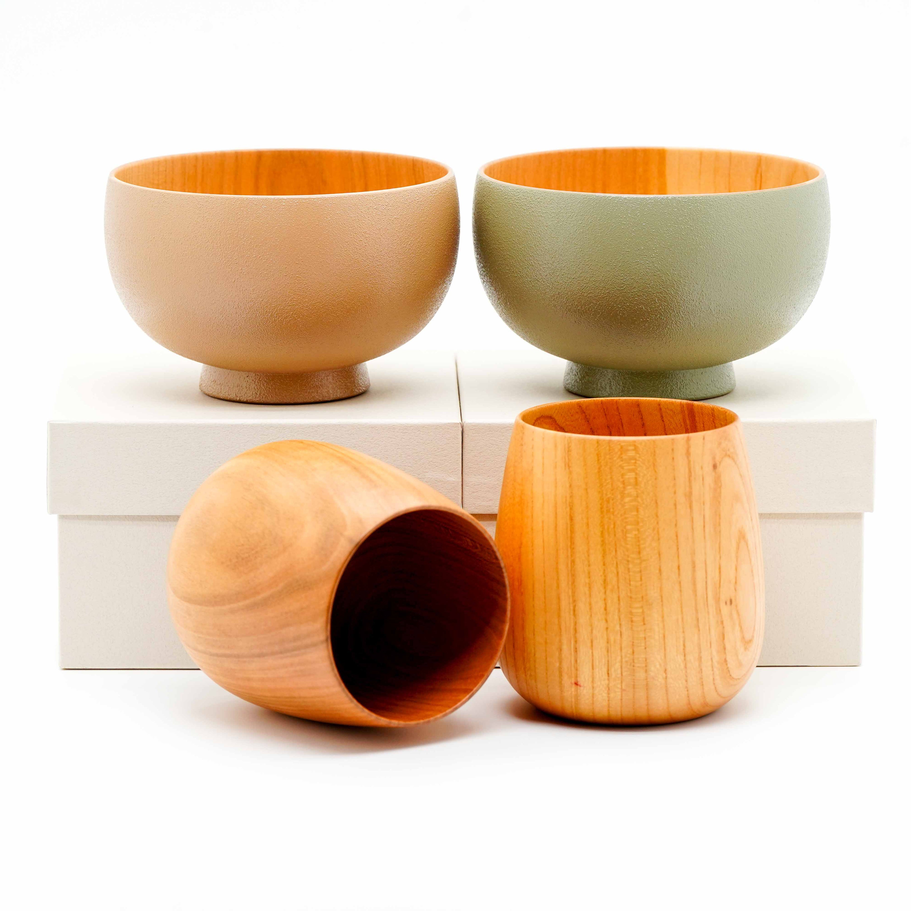 Shirasagi woodcraft bowl and cup set