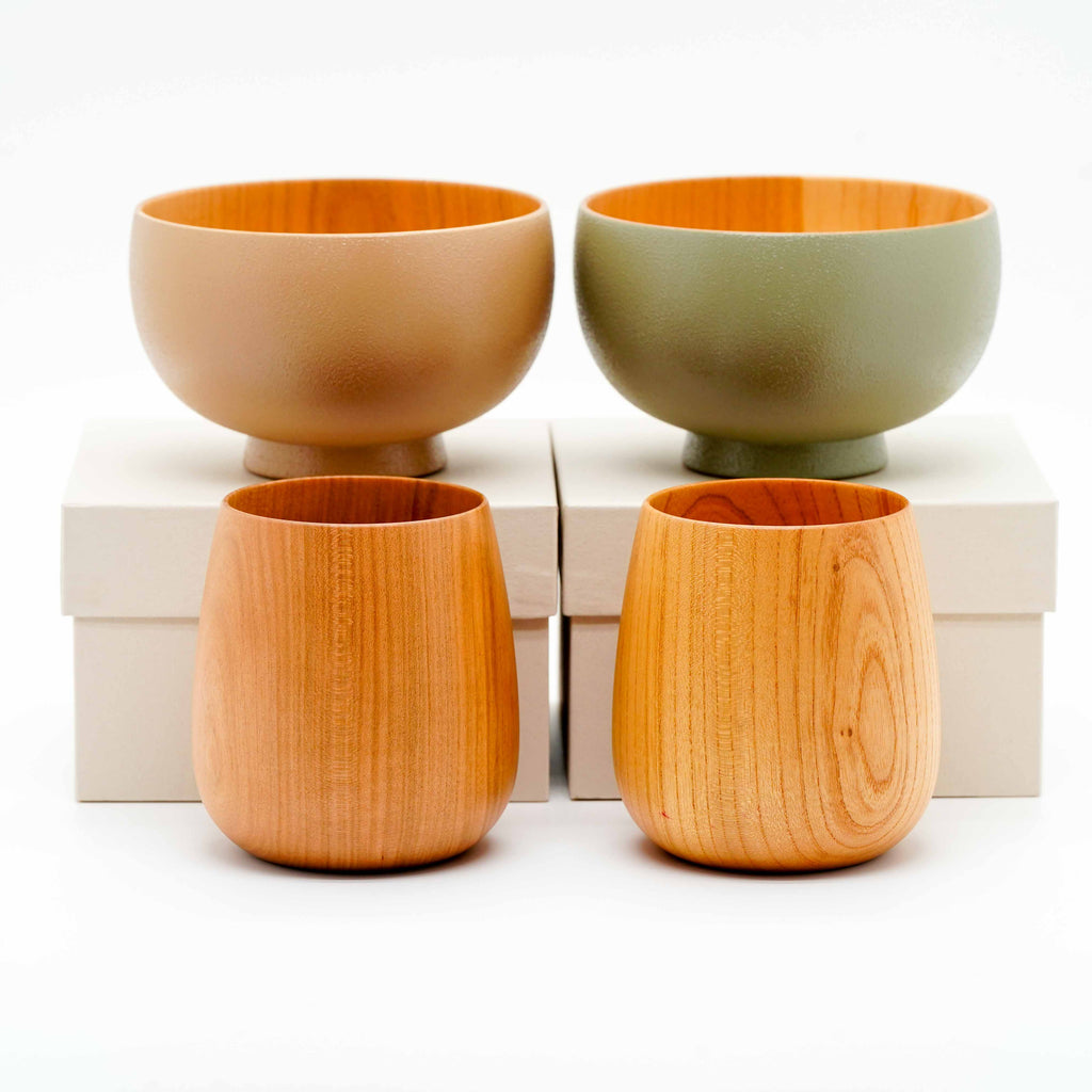 Shirasagi woodcraft bowl and cup set