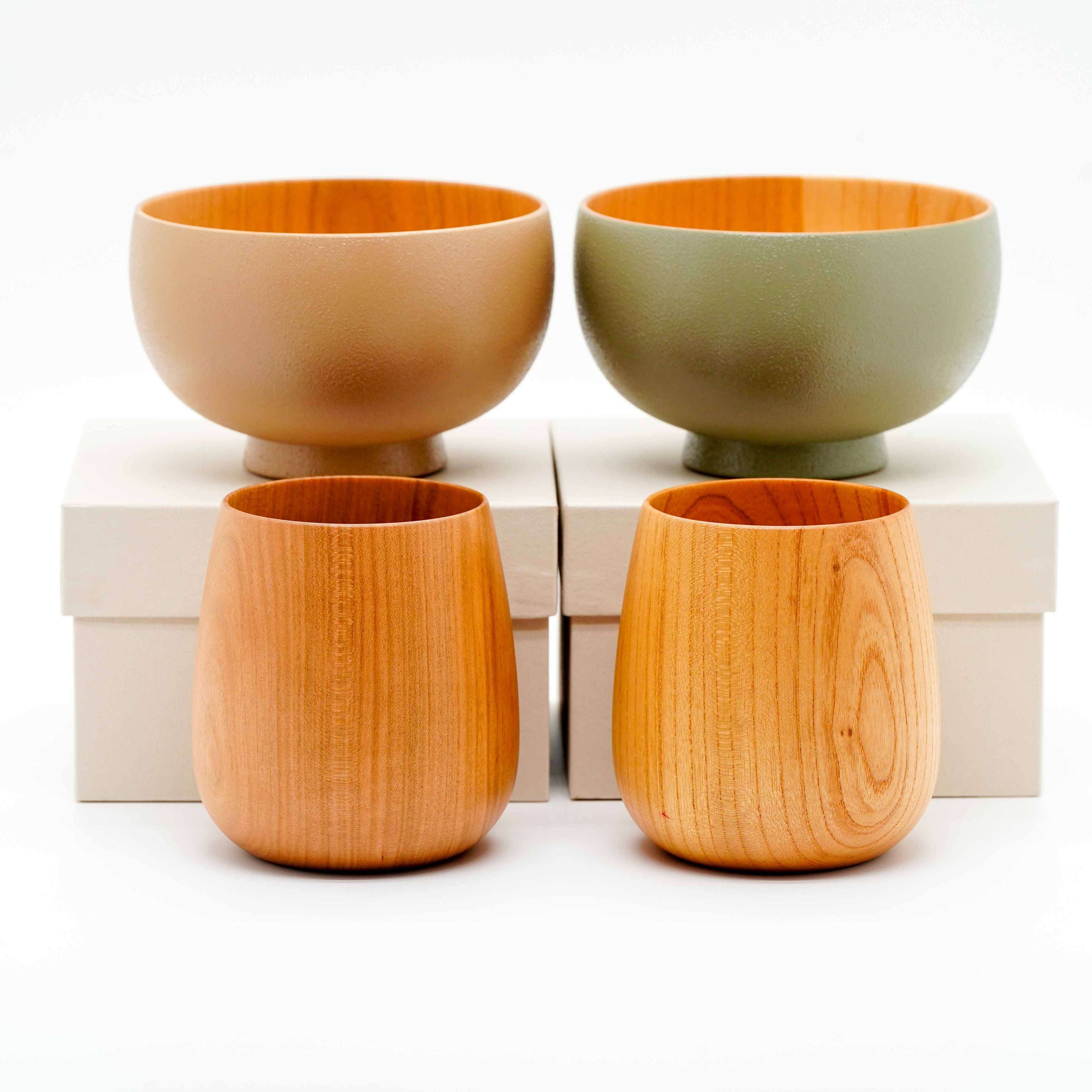 Shirasagi woodcraft bowl and cup set