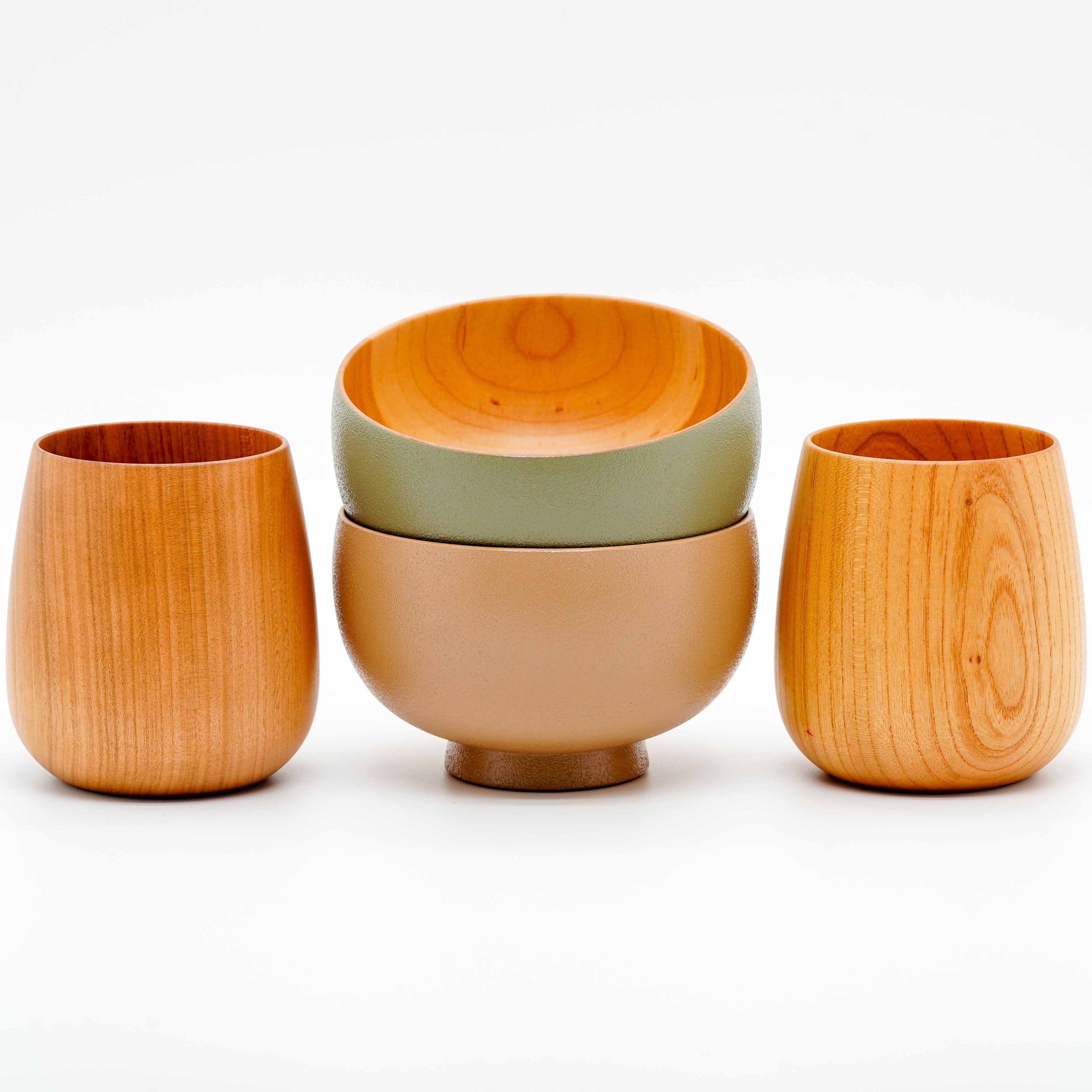 Shirasagi woodcraft bowl and cup set