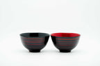 Lacquer bowl with line pattern - Black and red pair