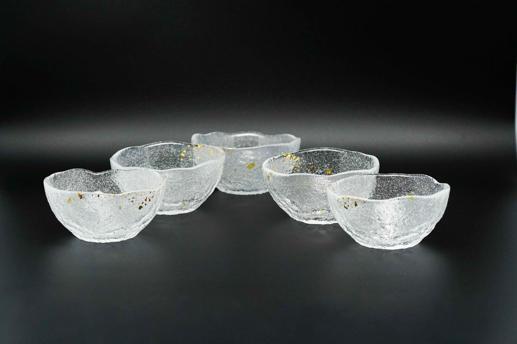 Edo glass, gold-glazed small bowl set of 5