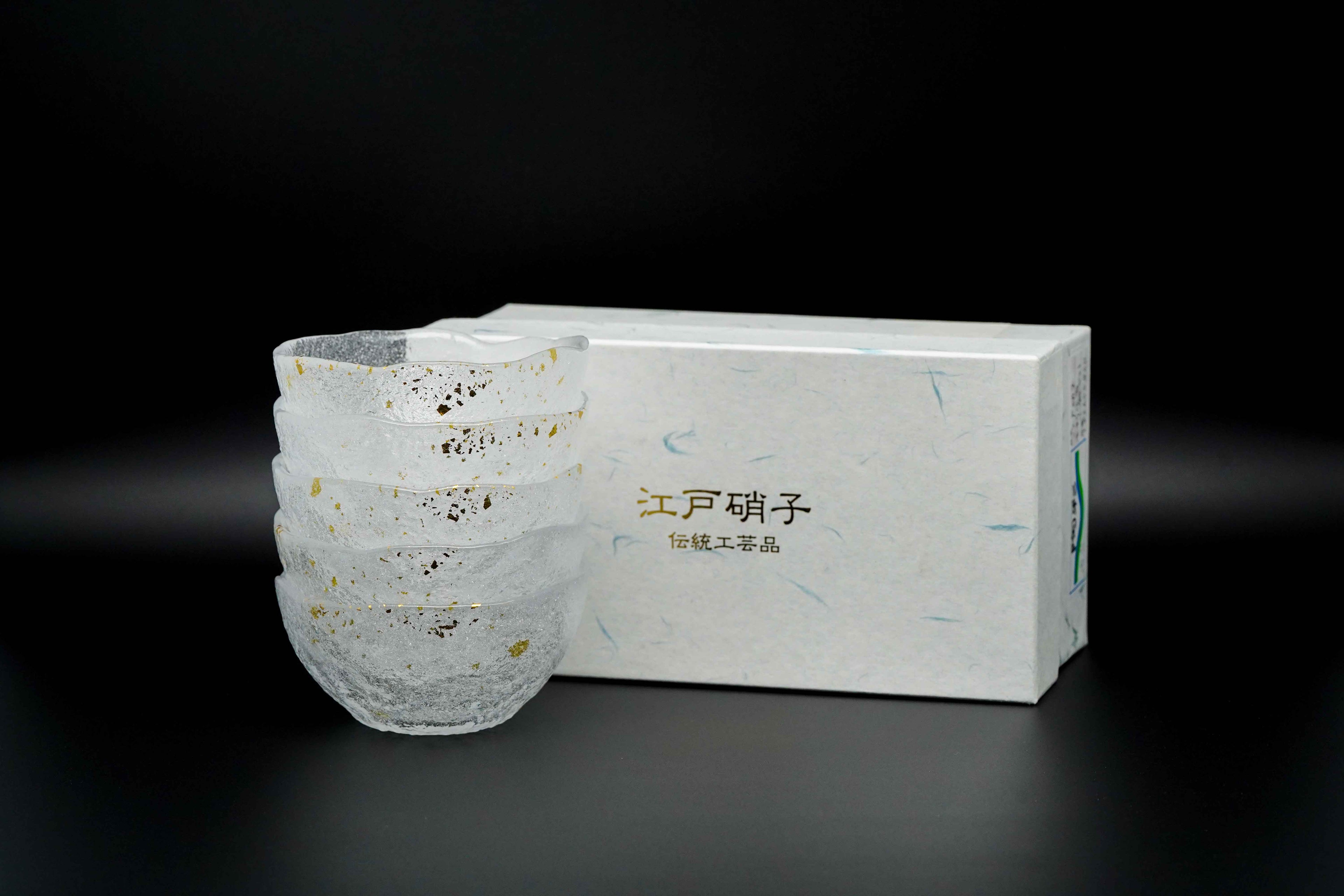 Edo glass, gold-glazed small bowl set of 5