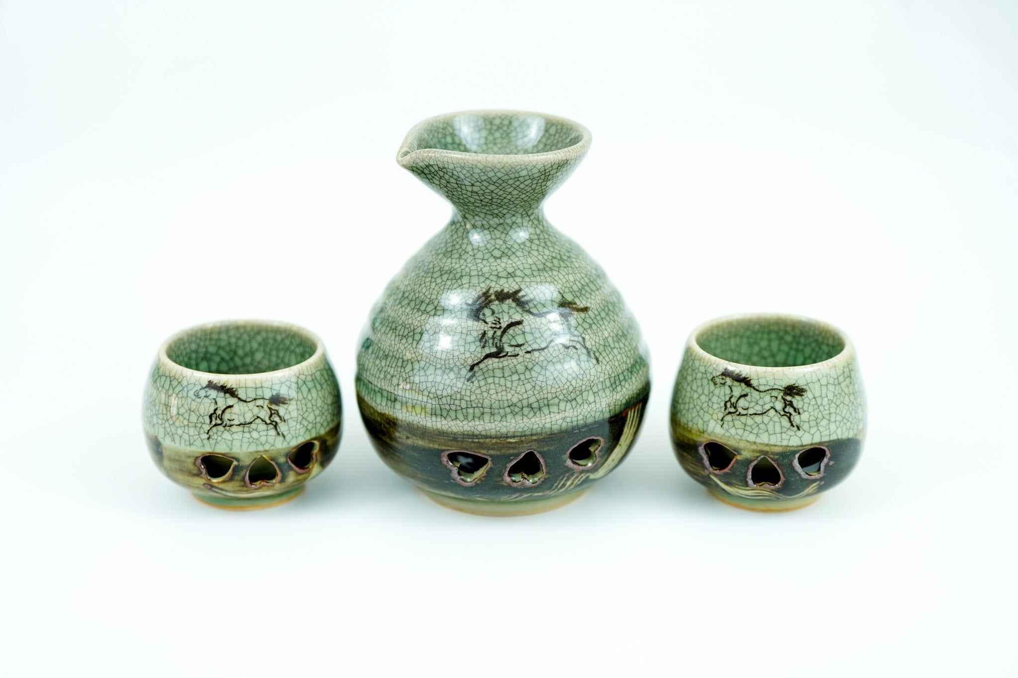 Soma Ware Sake Set, Carafe and Two Cups