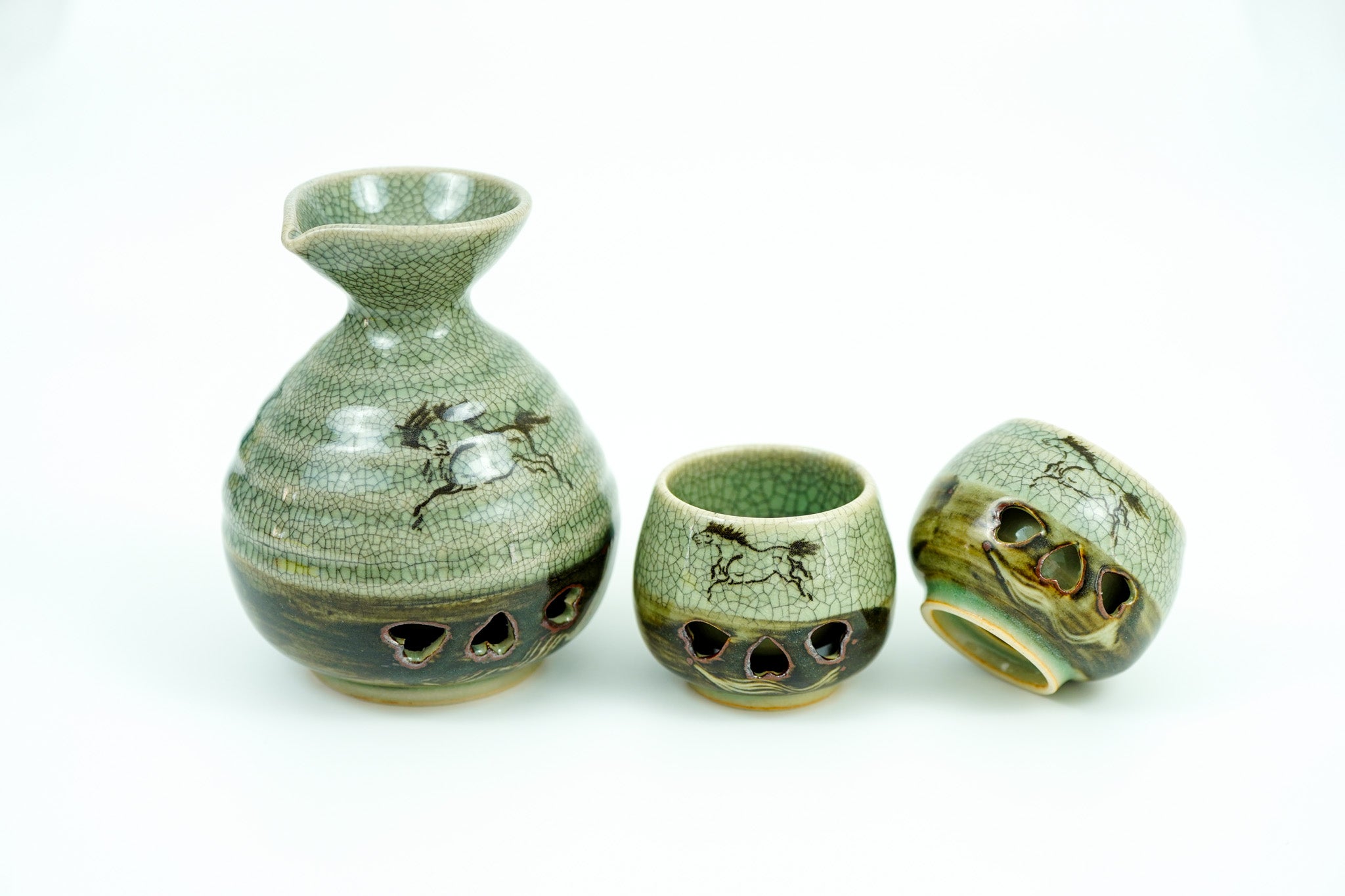 Soma Ware Sake Set, Carafe and Two Cups