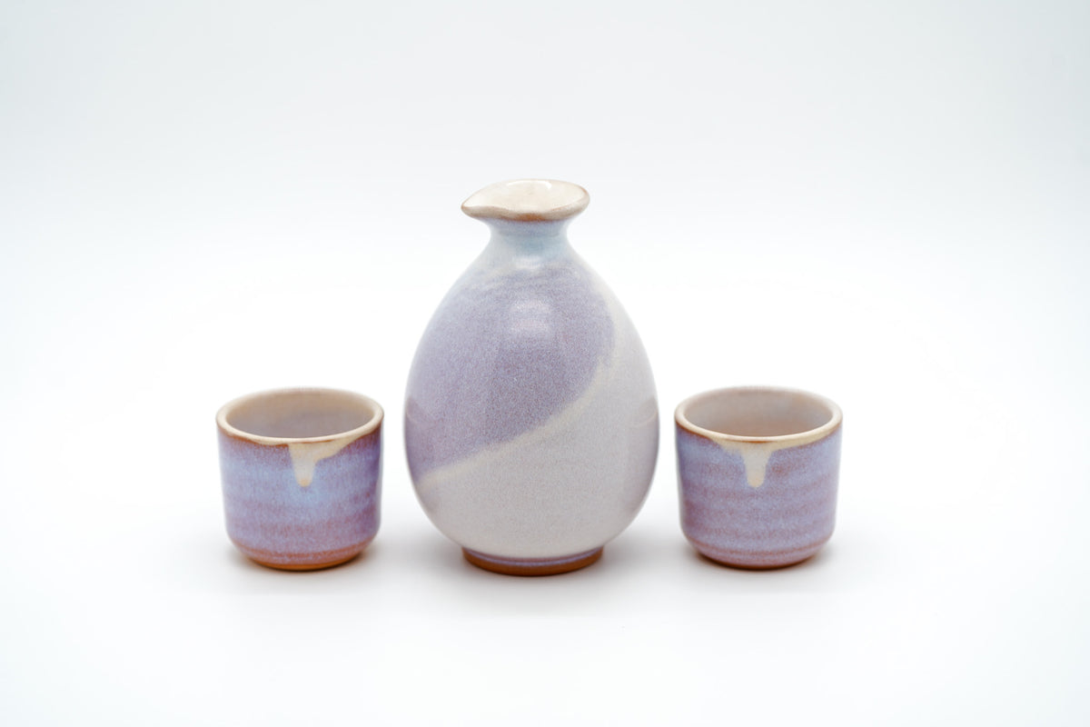 Hagi Ware Sake Set, Carafe and Two Cups
