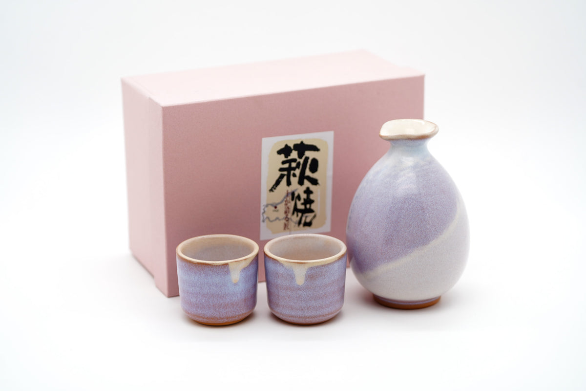 Hagi Ware Sake Set, Carafe and Two Cups