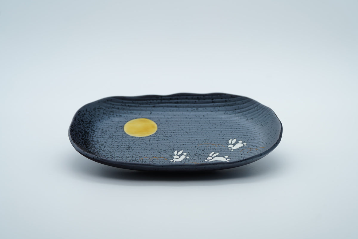 Kutani Ware Oval Plate, Moon Rabbit