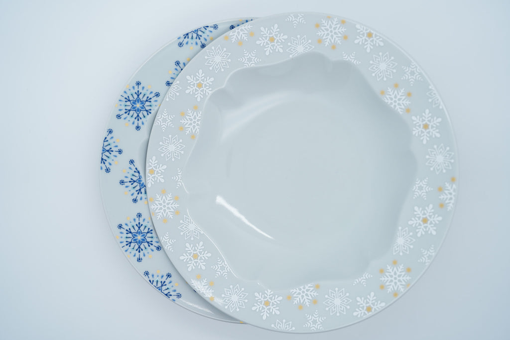 Kutani Ware Rim Pasta Plate, Snow Crystal