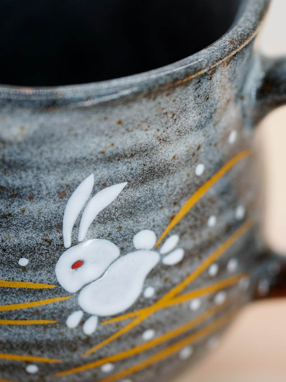 Kutani Ware Porcelain Mug, Leaping Rabbit