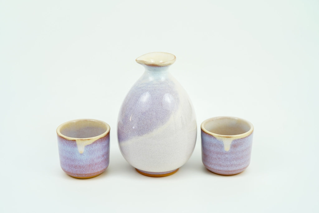 Hagi Ware Sake Set, Carafe and Two Cups