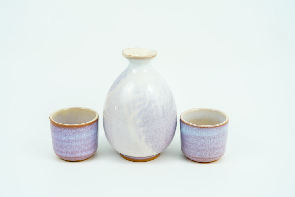 Hagi Ware Sake Set, Carafe and Two Cups