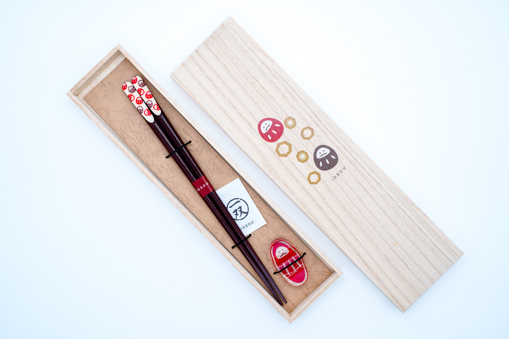 Issou Wakasa Nuri Chopstick and Rest Set, Dream Daruma